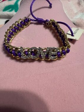 Crystal 'LOVE' Purple Woven Chain Bracelet